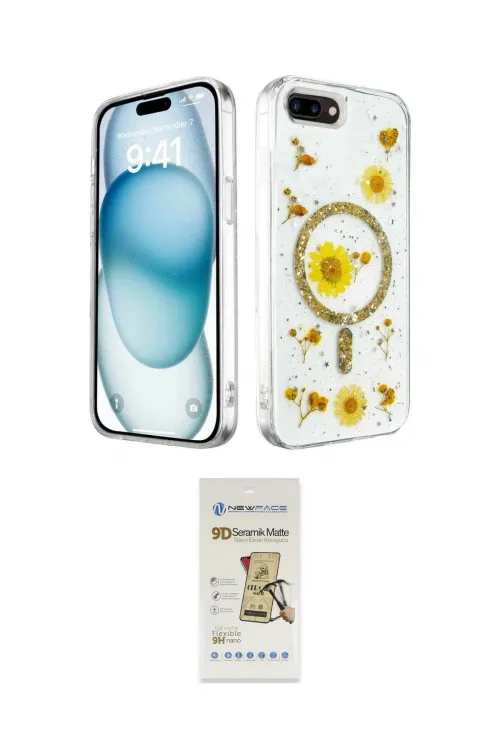 ieg™ iPhone 7 Plus Kılıf Kozmos Doku - Beyaz Mat Seramik Nano Ekran Koruyucu
