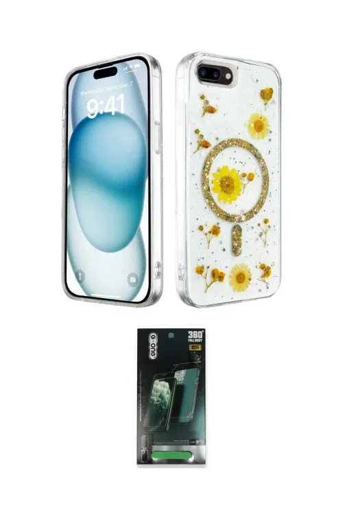 ieg™ iPhone 7 Plus Kılıf Kozmos Doku - Şeffaf 360 Full Body Arka Koruyucu