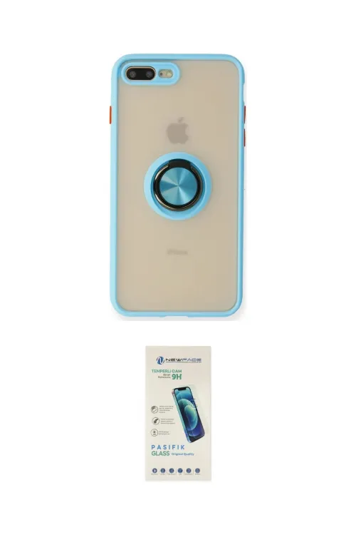 ieg™ iPhone 7 Plus Kılıf Yörünge Çizgi - Şeffaf Pasifik Cam Ekran Koruyucu