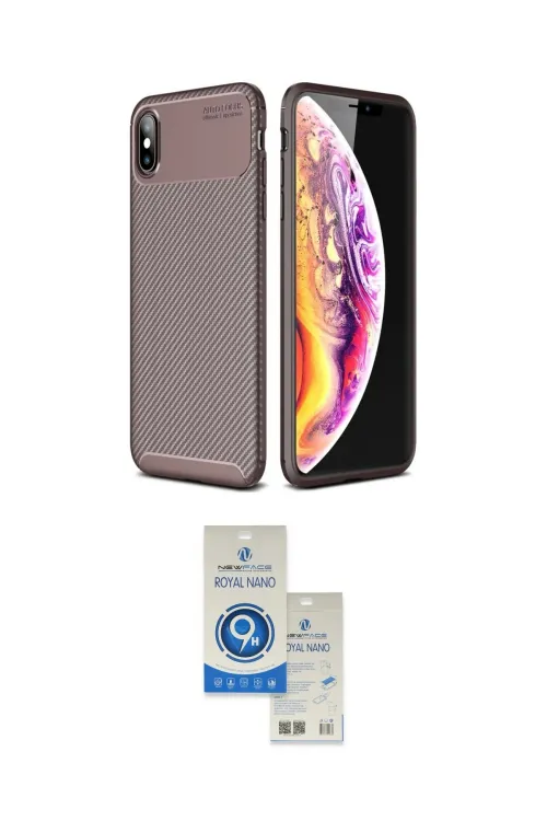 ieg™ iPhone XS Max Kılıf Eksen Form Prime - Şeffaf Royal Nano Ekran Koruyucu