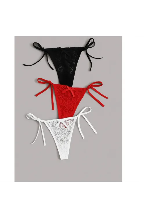Kadın 3lü Dantelli Yandan Bağlamalı Seksi Tanga IEG0054