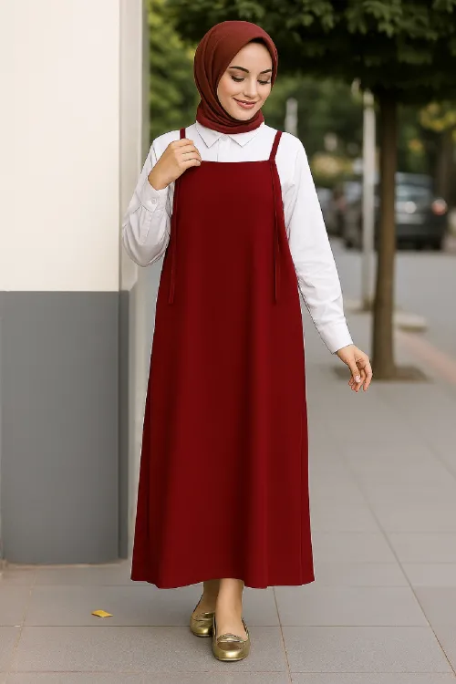 ieg™ Kadın Bordo Basic Ayarlanabilir Askılı Jile Elbise