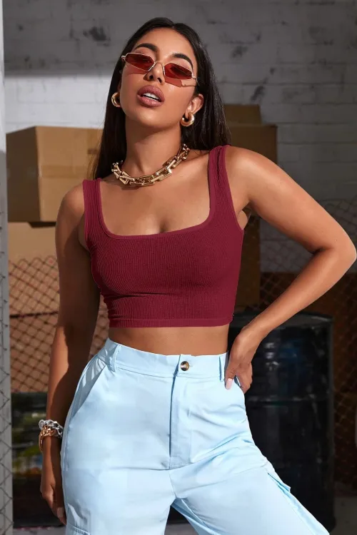 ieg™ Kadın Bordo Kalın Askılı Crop Top Büstiyer