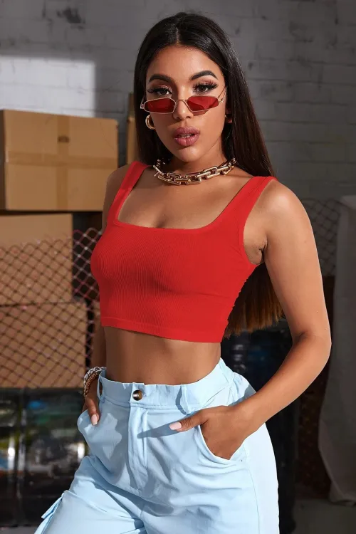 ieg™ Kadın Kırmızı Kalın Askılı Crop Top Büstiyer