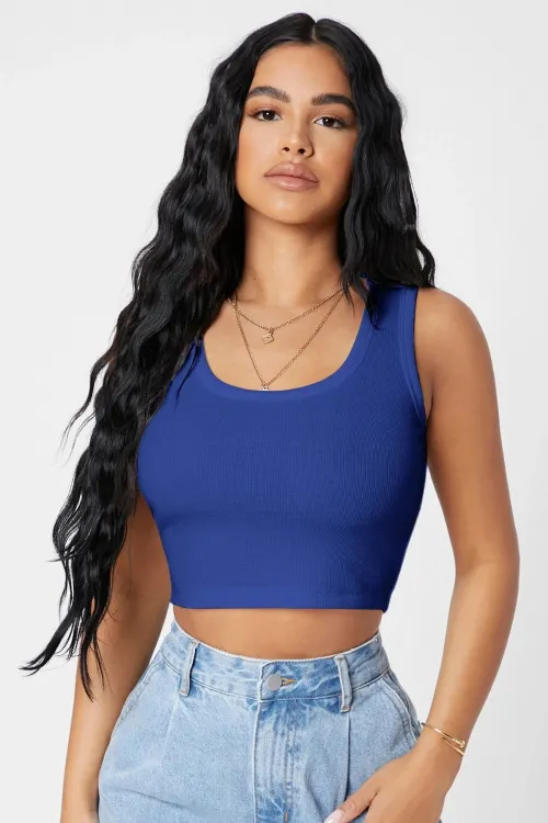 ieg™ Kadın Lacivert Kare Yaka Crop Top Bluz