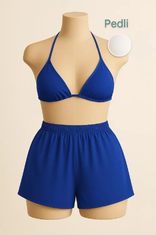 ieg™ Kadın Mavi Şortlu Belden ve Boyundan Bağlamalı Bikini Takımı