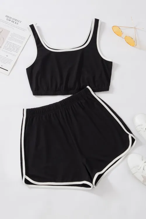 ieg™ Kadın Siyah Askılı Crop Top ve Şortlu Gecelik Takım