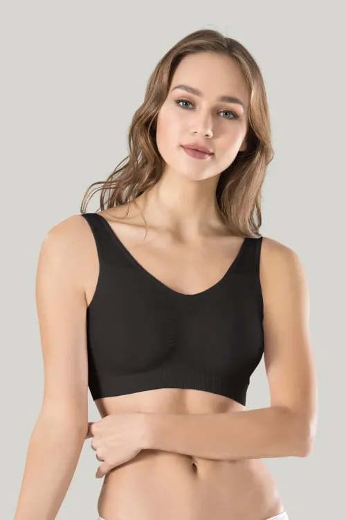 ieg™ Kadın Siyah Kalın Askılı Çıkarılabilir Pedli Örme Seamless Dikişsiz Basic Büstiyer