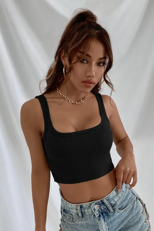 ieg™ Kadın Siyah Kalın Askılı Crop Top Büstiyer
