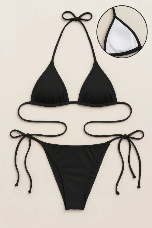 ieg™ Kadın Siyah Yandan ve Boyundan Bağlamalı Bikini Mayo Takımı