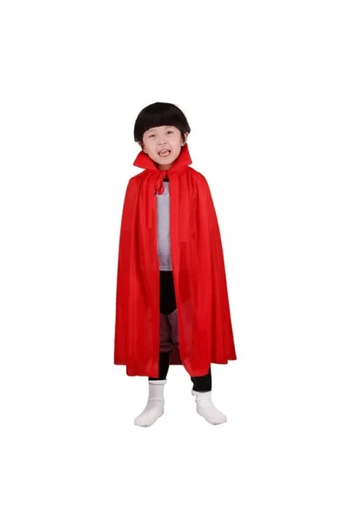 Kırmızı Renk Yakalı Pelerin Çocuk Boy 90 cm