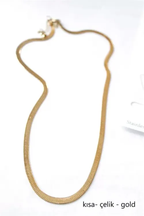 IEG - Kısa İtalyan Çelik Kolye-45 Cm - Altın