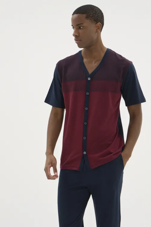 ieg™  KKT-26154 Erkek V Yaka Boydan Düğmeli Pijama Takımı