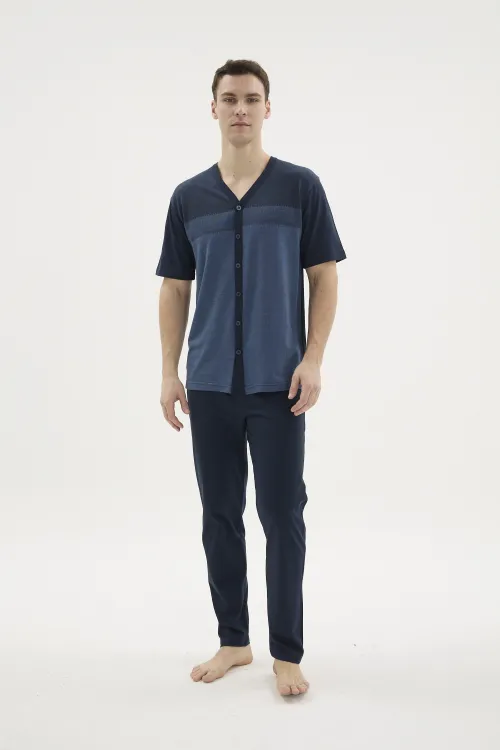 ieg™  KKT-26154 Erkek V Yaka Boydan Düğmeli Pijama Takımı