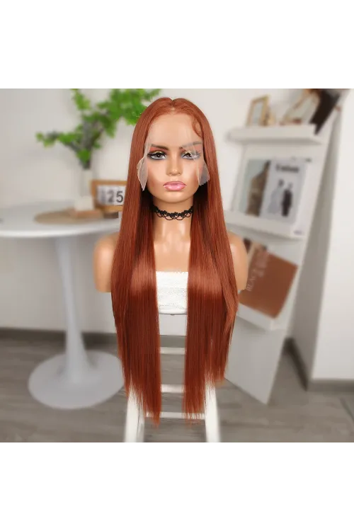 Koyu Bakır Ekstra Uzun Fiber Sentetik Düz Tül Peruk