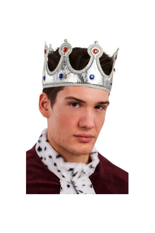 Kral Tacı Gümüş Renk Kumaş Malzeme Yetişkin Boy