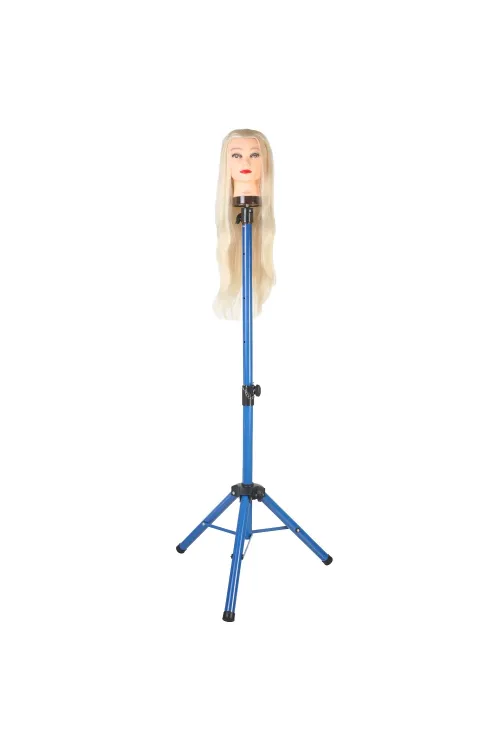 Kuaför Eğitim Mankeni İçin Metal Tripod - Mavi + Taşıma Çantası