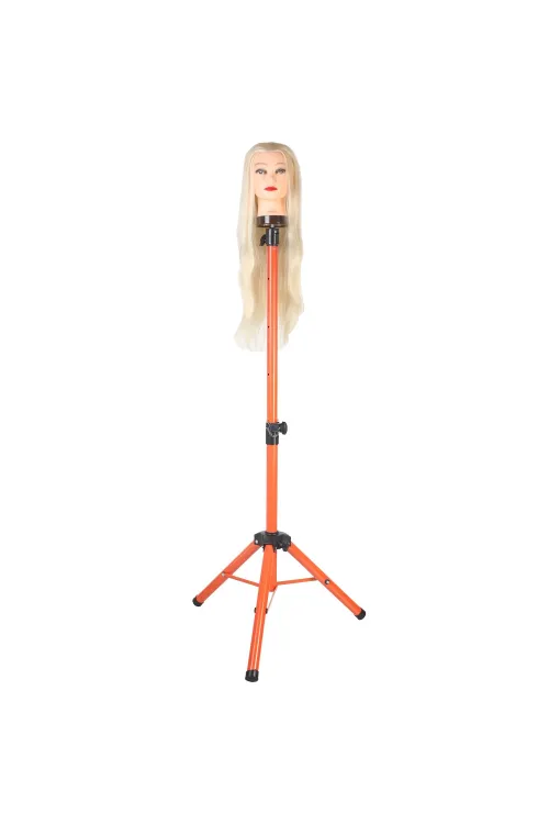 Kuaför Eğitim Mankeni İçin Metal Tripod - Turuncu + Taşıma Çantası