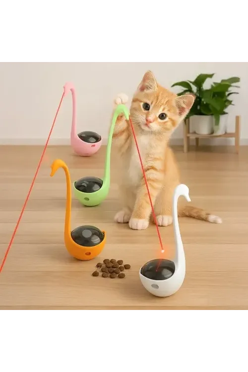 Kuğu Şeklinde Lazerli ve Mama Hazneli Kedi Oyuncağı