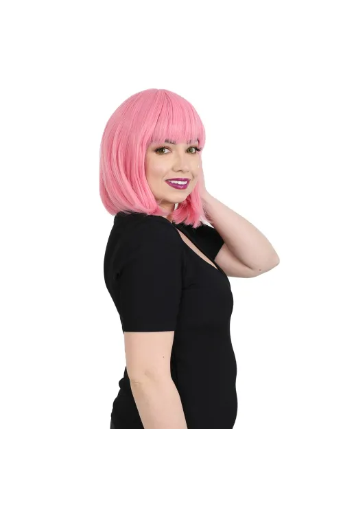 Küt Kahküllü Fiber Sentetik Peruk - Şeker Pembe
