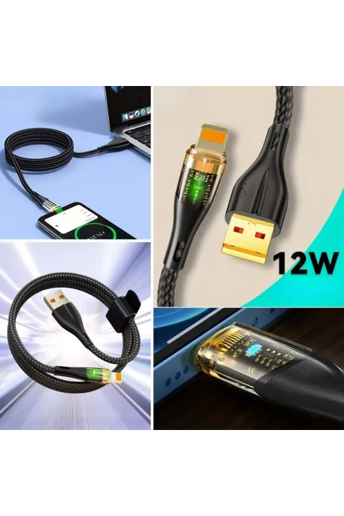 ieg™  Led Işık Uçlu Sağlam İp Kablolu USB to Lightning Hızlı Şarj Kablosu