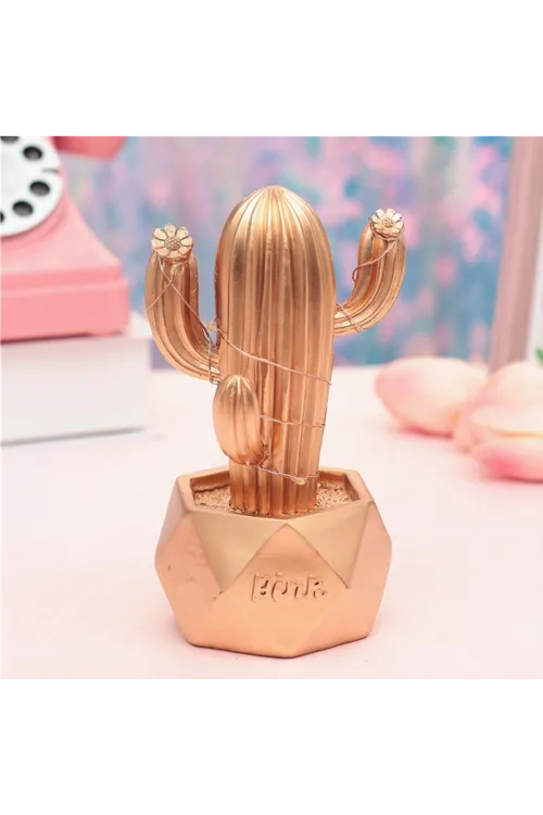 ieg™  Led Işıklı Sevimli Kaktüs Dekoratif Masa Lambası Mini Biblo Gece Lambası-GOLD