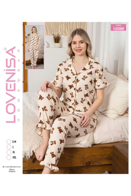ieg™ Lovenisa 12099 Kadın Bürümcük Düğmeli Pijama Takımı