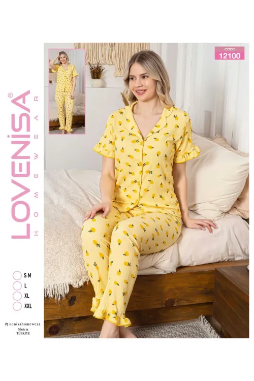 ieg™ Lovenisa 12100 Kadın Bürümcük Düğmeli Pijama Takımı