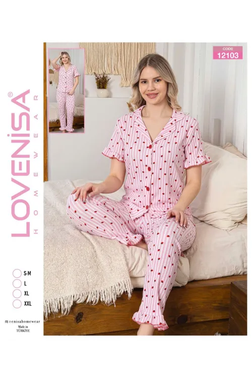 ieg™ Lovenisa 12103 Kadın Bürümcük Düğmeli Pijama Takımı