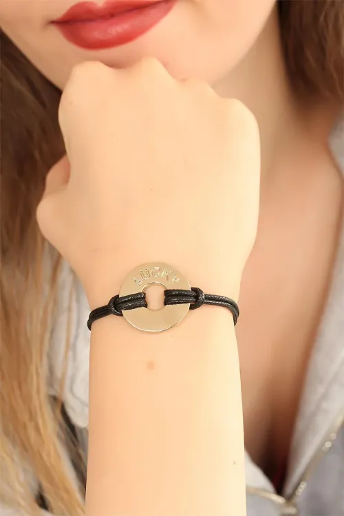 LUCKY (Şanslı) Siyah Deri İpli Unisex Mood Bileklik TJ-BB1982
