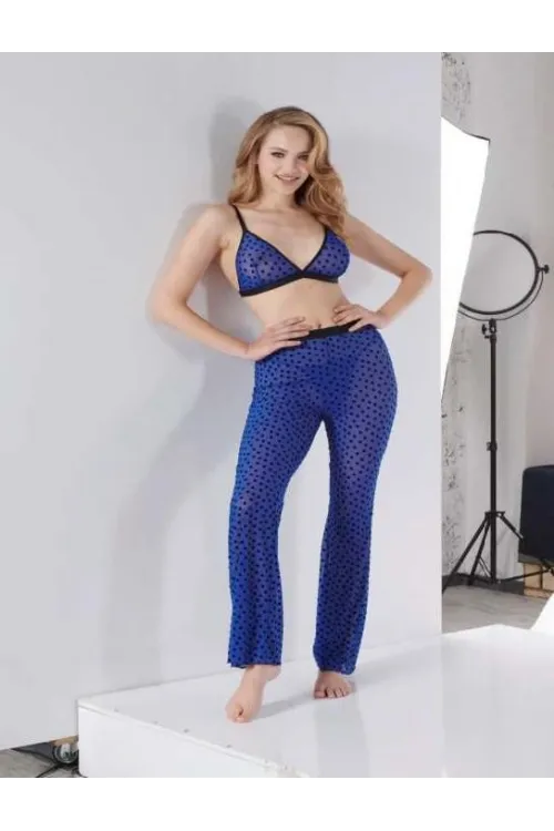 Mavi Transparan Fantezi Sütyen Pijama Takımı