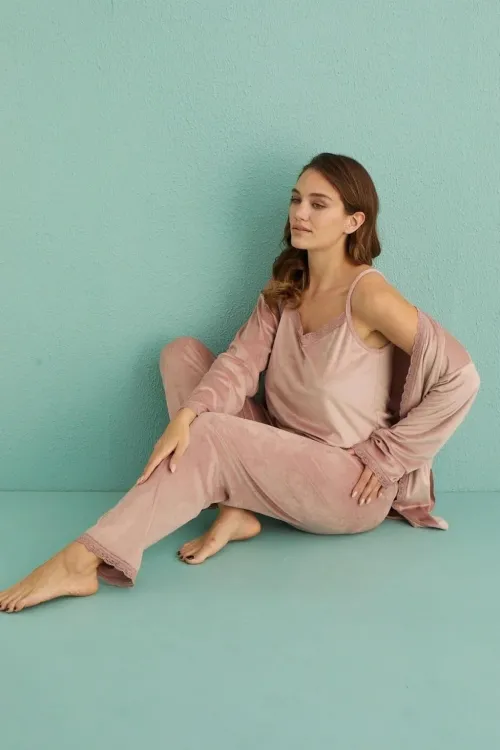 ieg™ Mihra 13402 Kadın Kadife 3Lü Pijama Takımı