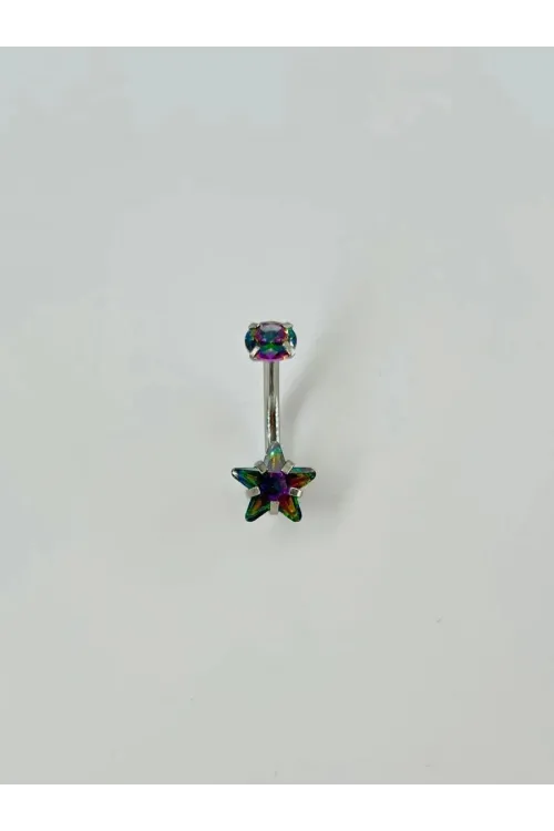 IEG - Mistik Topaz Taşlı Yıldız Detaylı Göbek Piercing