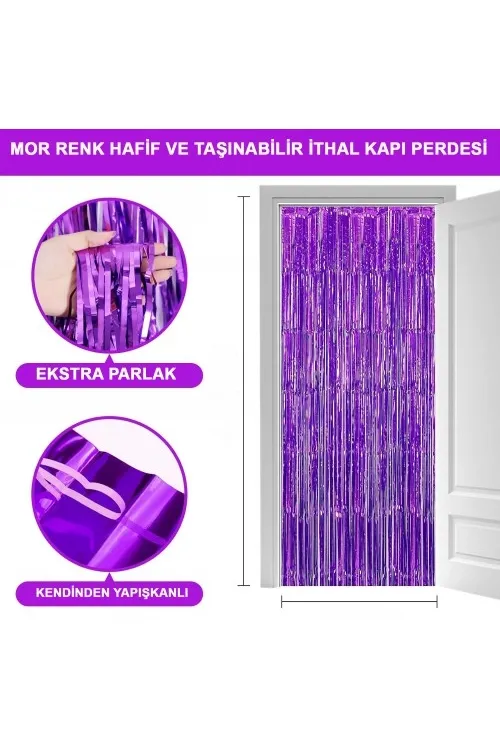 Mor Ekstra Metalize Saçaklı Arka Fon Perde