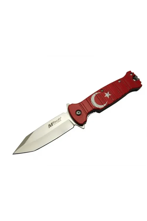 ieg™ Mtech 4-8-4 TC Kırmızı Kamp Çakı 21,5cm- Manuel, Ay Yıldız Desenli, Kemerlikli