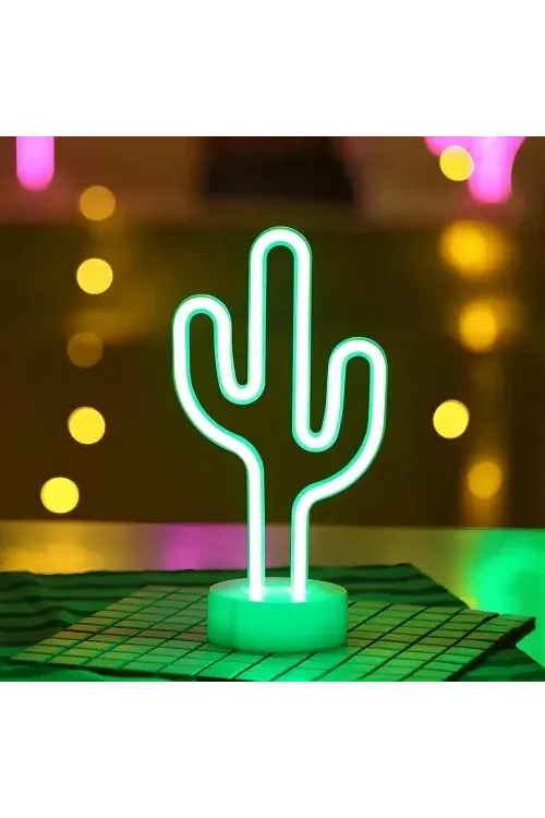 Neon Işıklı Kaktüs Masa Gece Lambası