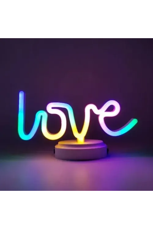 Neon Işıklı Love Yazılı Masa Gece Lambası