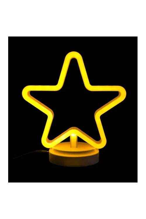 Neon Işıklı Yıldız Masa Gece Lambası Pil+Usb