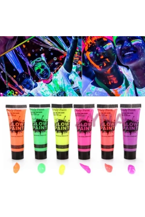 Neonlu Glow Parti Yüz Boyası 6 Renk 6 Adet