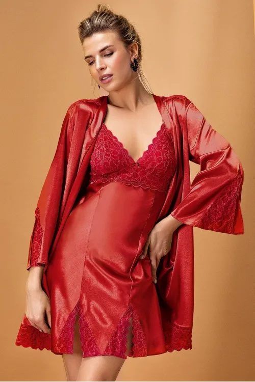 ieg™ Nurteks 5325 Bayan Saten Gecelik Sabahlık Set