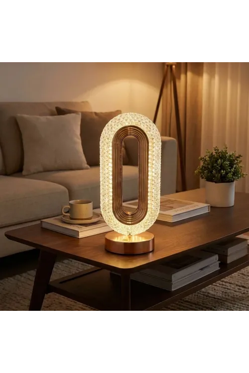 ieg™  Oval Şeklinde Kristal LED Masa Lambası – Dokunmatik, 3 Renk Işık Modlu, Şarjlı Dekoratif Gece Lambası
