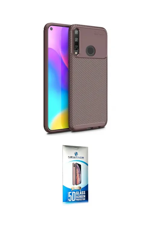 ieg™ P40 Lite E Kılıf Eksen Form Prime - Siyah 5D Eko Cam Ekran Koruyucu