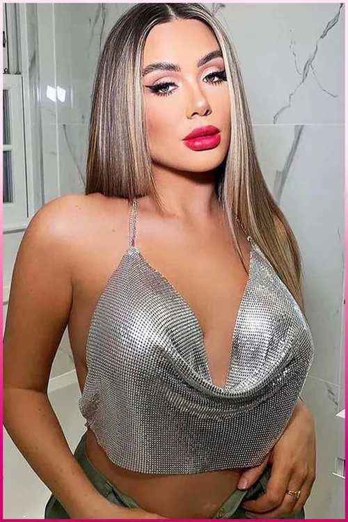 ieg™ Parlak Gümüş Zırh Bustiyer,Kadın Seksi Zarif Crop