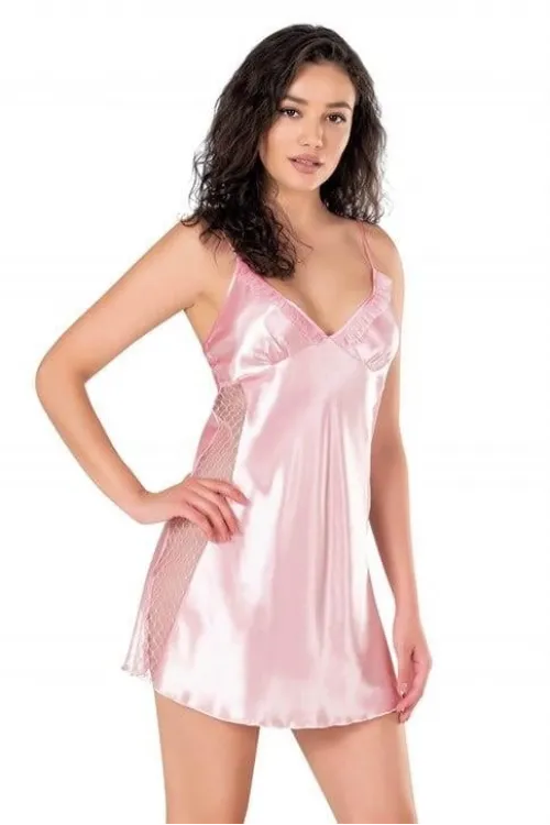 Pembe Kısa Saten Gecelik 8105