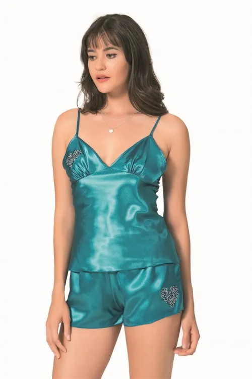 ieg™ Petrol Saten Babydoll Şort Takımı
