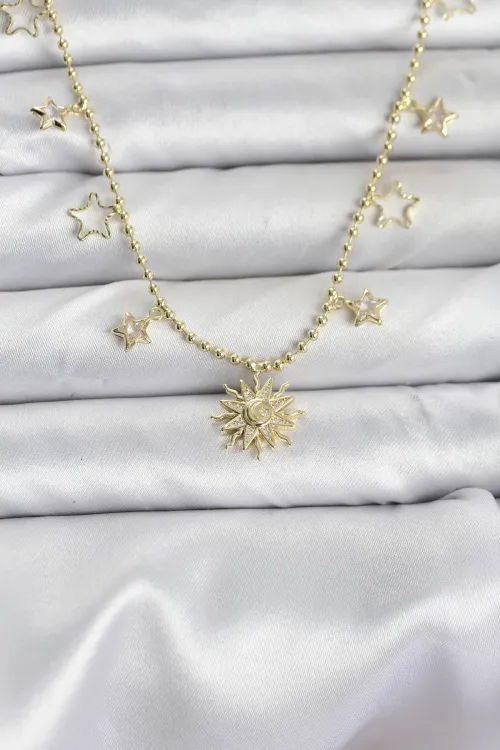 Pirinç Gold Renk Güneş Model Kadın Kolye TJ-BKO10645