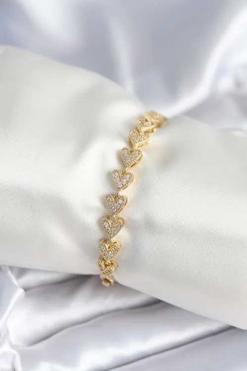 Pirinç Gold Renk Kalp Model Kadın Bileklik TJ-BB7982