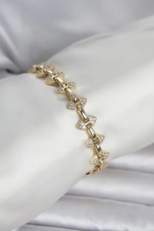 Pirinç Gold Renk Zirkon Taşlı Kadın Bileklik TJ-BB8401