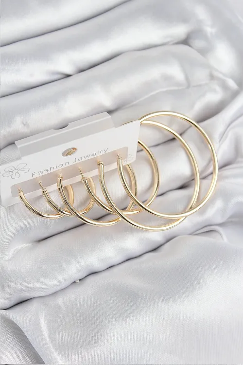 Pirinç Halka Model Gold Renk Kadın Set Küpe TJ-BKP11041