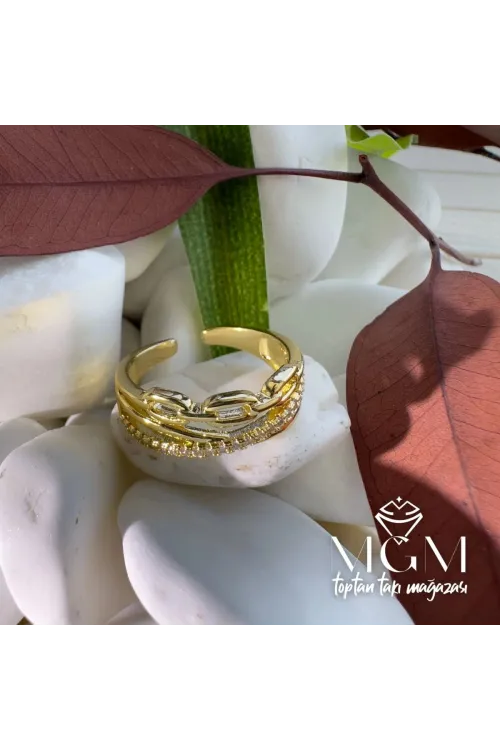 IEG - Pirinç Üzeri Gold Kaplama Zirkon Taşlı Yüzük